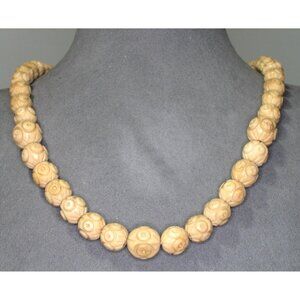 Vintage Carved Celluloid Beaded Necklace 26 Inch with Barrel Clasp